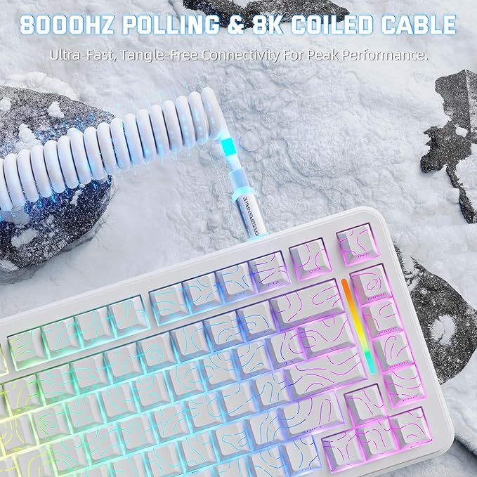 MAMBASNAKE M82 HE 75% Hall Effect Magnetic Switch Gaming Keyboard Rapid Trigger 0.01mm Accuracy 8KHz Polling Rate RGB Backlit Snap Tap &amp DKS Support White Compact Layout with Coiled Cable