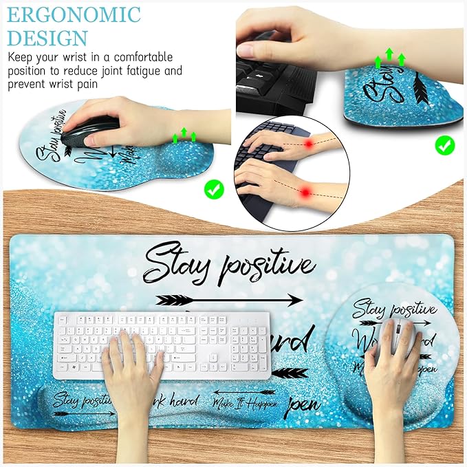 Desk Mat Pad XXL Large Gaming Mouse Pad with Wrist Rest Wrist Support Ergonomic Mouse Pad Keyboard Wrist Rest Coaster Home Office Desk Accessories Decor Supplies Stay Positive