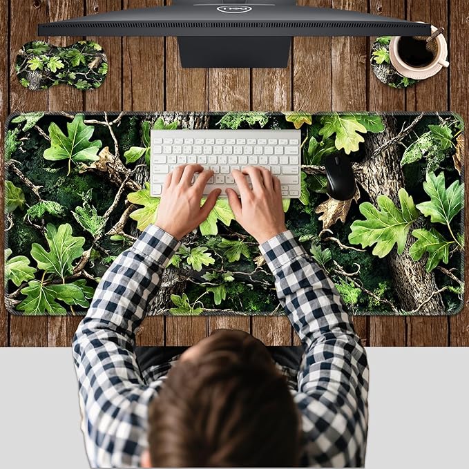 Ergonomic Keyboard Wrist Rest &amp Mouse Pad Wrist Rest SetXL Gaming Desk Mat 31.5x 11.8Non-Slip BaseMemory FoamEasy Typing Pain Relief for Office &amp HomeCamouflage Forest