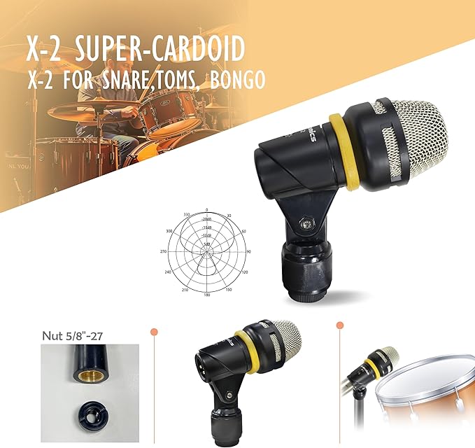 YO-TRONICS 7-Piece Drum Microphone Kit Precise Sound Includes Mics for Snare Toms Cymbals &amp Bass Drum Perfect for Stage Studio with Precise Sound Capture for Dynamic Live Performance Recordi