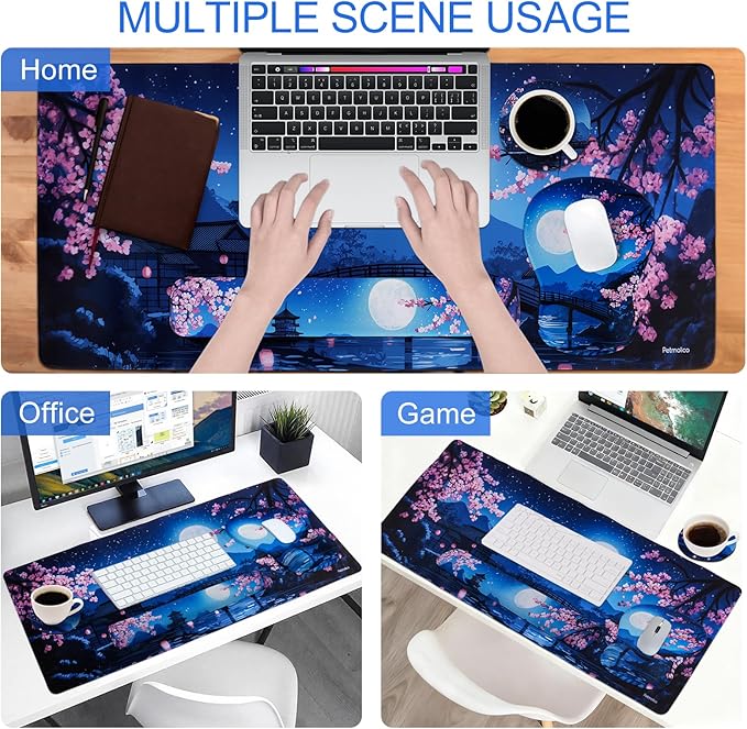 Petmolico Mouse Pad Set with Computer Keyboard Desk PadMouse Pad with Wrist RestTyping Wrist Pad and Cup CoastersErgonomic Design for Typing Pain Relief [NightfallMoon]