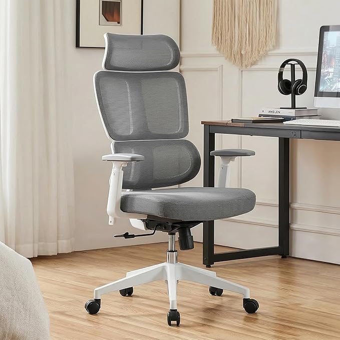 EUREKA ERGONOMIC Lena Mesh Office Chair Ergonomic Office Chair High Back Desk Chair with Oversized Headrest Home Office Desk Chairs for Home &amp Ofiice Work Chair Grey