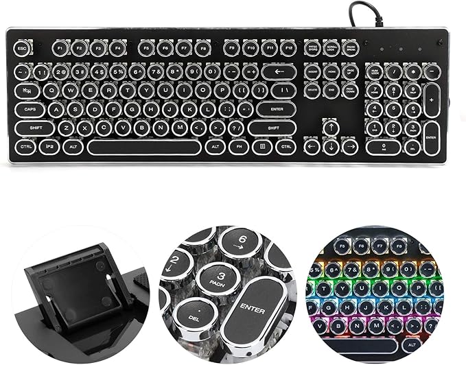 Heayzoki Wired Gaming Keyboard RGB Backlit Retro Mechanical 104 Keys Ergonomic Design for PC Computer Laptop