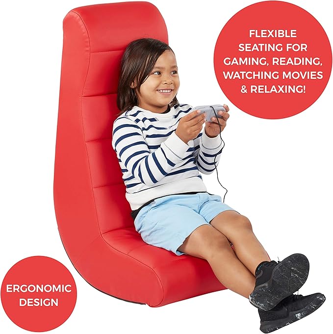 Factory Direct Partners Soft Ergonomic Horizontal Soft Floor Video Rocker - Cushioned Ground Chair Great for Reading Gaming or Watching TV for Kids Teens and Adults - Red 10489-RD