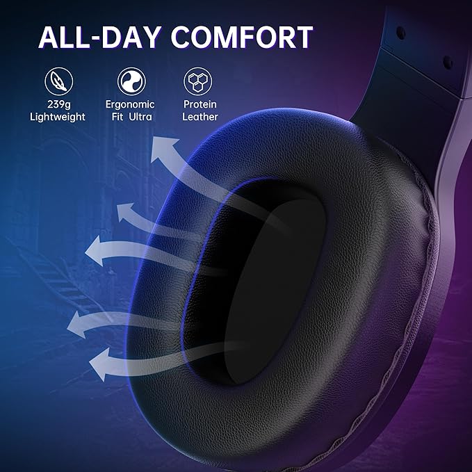 AOC Wireless Gaming Headset Compatible with PS5/4 Nintendo Switch PC Bluetooth 5.4 &amp 2.4GHz Gaming Headphones with Noise Canceling Mic RGB Type-C 20ms Latency 45H 7.1 Virtual Surround- Bla