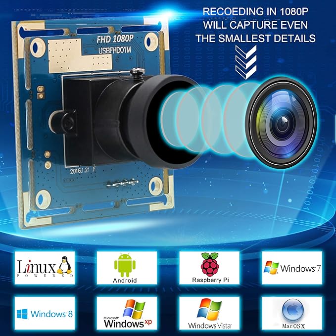 Hotpet 2MP USB Camera Module 1080P Webcam High Speed VGA 100fps 720P 60fps Webcam with CMOS OV2710 Sensor 3.6mm Industrial Camera Module for PCATMRobotMachine VisionKiosk