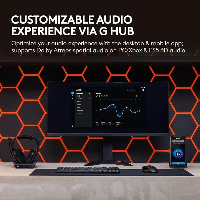 Logitech G Astro A50 X Multi-Platform Wireless Gaming Headset + Base Station for PS5/Xbox/PC: PLAYSYNC Video &amp Audio Switcher HDMI 2.1 4K 120Hz VRR &lt24bit/48kHz 24hr Battery 2.4GHz &amp BT