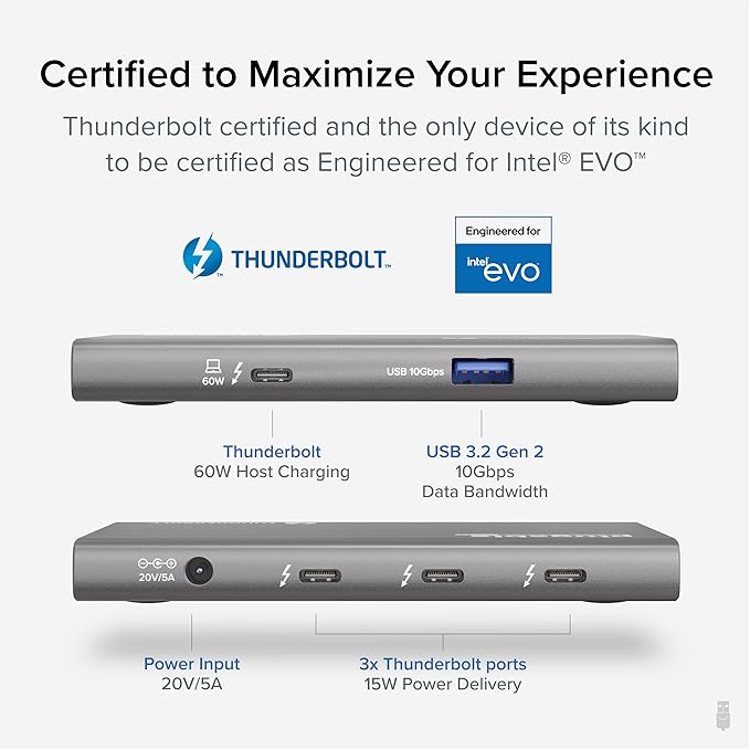 Plugable 5-in-1 Thunderbolt 4 HubSingle 8K or Dual 4K Display 4K HDMI Adapter Included Thunderbolt 4/3 USB4USB-C Expansion for Modern Mac and Windows Systems Driverless