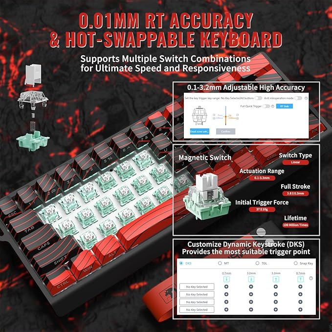 Attack Shark X11&ampX60HE Mechanical Wireless Gaming ComboRapid Trigger Magnetic Switches 8K Keyboard59g Ultra-Light Mouse with Charging Dock 22K DPIPAW3311RGB Backlit 3-Mode with Coiled Cable-R