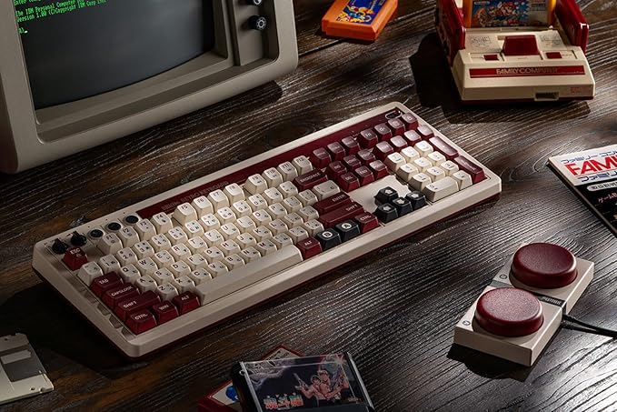 8BitDo Retro 108 Mechanical Keyboard with 108 Keys and Integrated Numpad Bluetooth/2.4G/USB-C Hot Swappable Wireless Gaming Keyboard for Windows and Android - Fami Edition