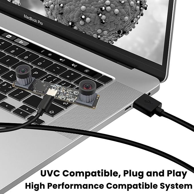 High Speed 210fps USB Camera with Global Shutter 800P Synchronization Dual Lens Monochrome B/W Camera Plug and Play for 3D Printing PC Lightburn QR Code Scanning VR and Face Recognition