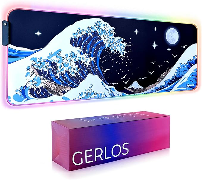 Gerlos RGB Large Gaming Mouse Pad Extended Soft LED Mouse Pad Non-Slip Rubber Base Water Resist Keyboard Pad Computer Mousepad 31.5×11.8 inches