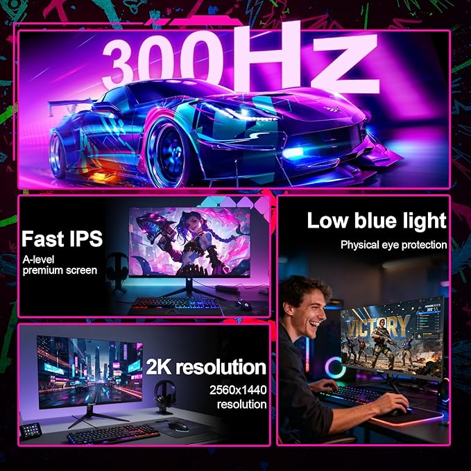 27inch Gaming Computer Monitor2K(QHD 2560x1440) 300Hz Monitor Fast IPS 1ms Response Time FreeSync&ampG-Sync Anti-Blue Light Ultra Slim 100% sRGB DP*2 &amp HDMI*2 Ports VESA Mount(G27X Ultra)