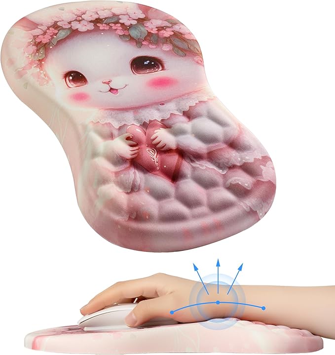Ergonomic Mouse Pad with Wrist Support - Cute &amp Cure &amp Classic Mousepad with Wrist Rest for Carpal Tunnel Durability Wrist Rest for Mouse Day Use (Rabbit)