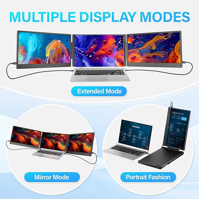 Laptop Screen Extender 14.2 FHD 1080P Triple Portable Monitor for Laptop with Smart Adjustment Button USB-C/HDMI Plug and Play Monitor Extender for Wins/Mac/Android/Switch Fit 13-17 Laptops