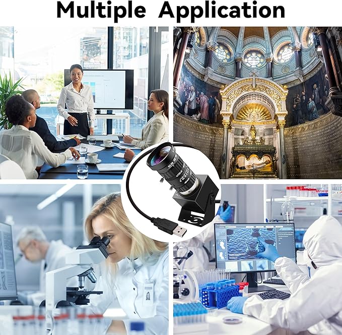 48MP USB Webcam 8K Ultra HD Color Camera with 5-50mm 10X Manual Optical Lens 6000P Industrial Security Video Camera Close-Up Zoom Function Plug-and-Play for Windows Linux Mac OS