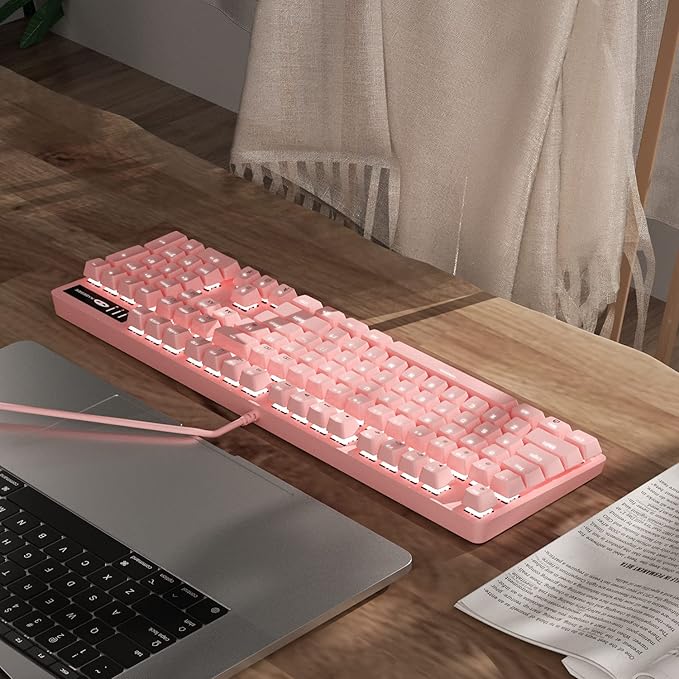 MageGee Pink Gaming Keyboard USB Wired Keyboard New Mechanical Storm Adjustable Backlight Keyboards Splash-Proof Ideal for PC/Laptop/MAC Game(Pink)