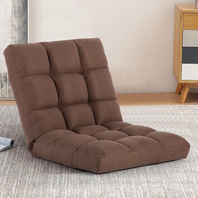 Floor Chair with Back Support Folding Chair with 6 Adjustable Position Padded Sleeper Bed Floor Gaming Chair Meditation Chair Gaming Floor Chairs for Adults (Country Rustic Brown)