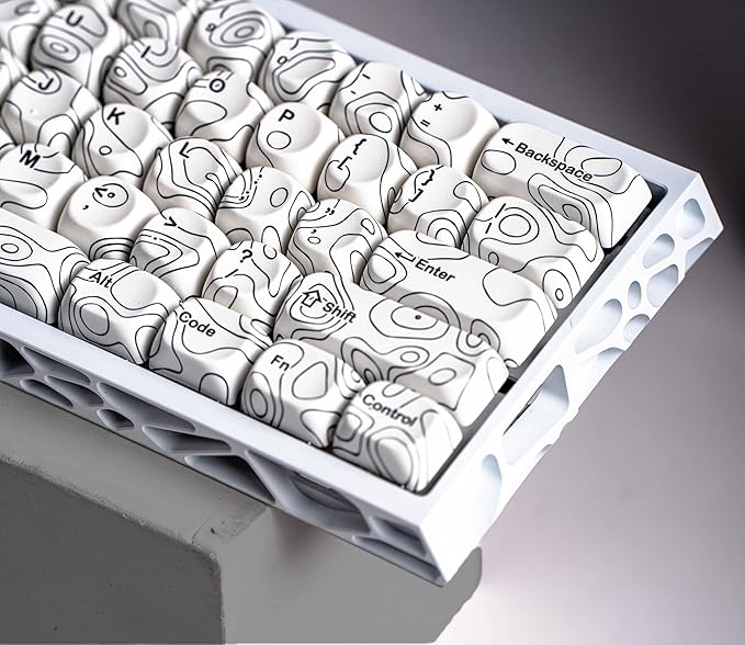 dagaladoo White Topographic Keycap Set MOA Profile PBT Key caps 60 75 100 PercentDye-Sub 129-key Custom Keyboard Keycap for 100% 75% 65% 60% TKL US Layout Mechanical Keyboard