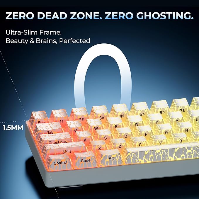 XVX HE68 60 Percent Gaming KeyboardHall Effect Magnetic Switches CNC Aluminum Frame Rapid Trigger Keyboard w Topographic IMD Keycaps 8KHz Polling Rate Adjustable ActuationHot-Swap-Ice Crack
