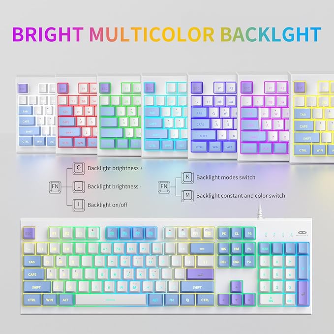 MageGee Creamy KeyboardsK2 Classic Keyboard Wired RGB Backlit 104 Keys Waterproof Ergonomic KeyboardPC Keyboards for PC/loptop/MAC - Lris Violet