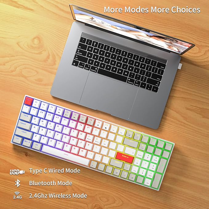 Newmen GM1000 Wireless Mechanical Gaming KeyboardBluetooth 5.0/2.4GHz/USB-C Hot Swappable Custom KeyboardRGB Backlit Mechanical Keyboards for with Number Pad for Mac/Win(G-Red Switch)