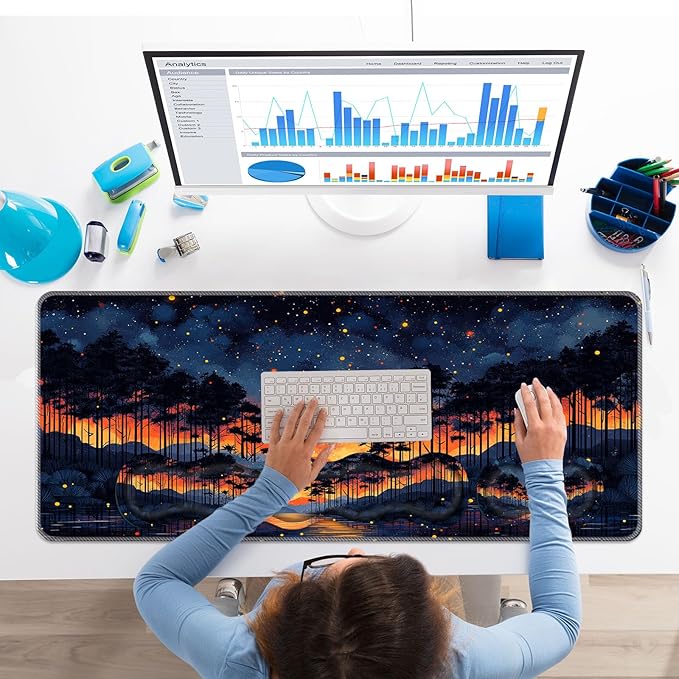 Keyboard Wrist Rest SetMemory Foam Wrist Support Mouse Pad31.5x11.8 Desk Mat for Comfortable Typing &amp Pain ReliefNon-Slip Base for Office &amp Home Use - Sunset