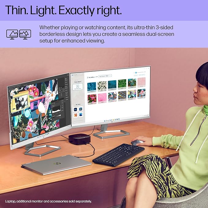 HP Series 5 27 inch FHD Monitor Full HD Display (1920 x 1080) IPS panel 99% sRGB 1500:1 contrast ratio 300 nits Eye Ease 527sw (2024) (Renewed)