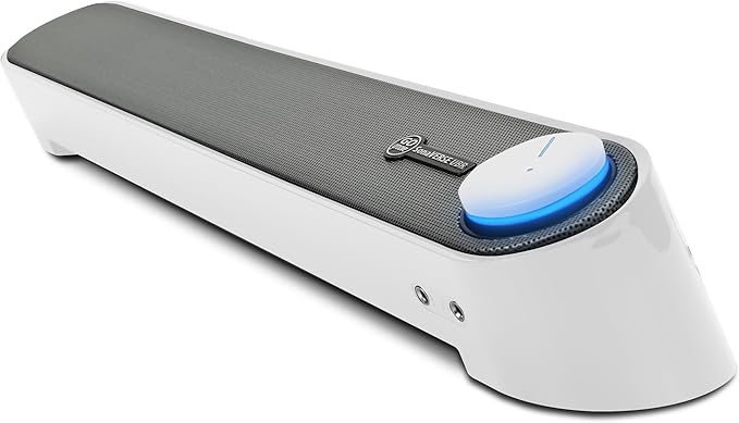 GOgroove Computer Speaker Mini Soundbar - USB Powered PC Sound Bar with Easy Setup Wired AUX Stereo Audio Microphone Port Volume Control Knob Under Monitor Design for Desktop (White)