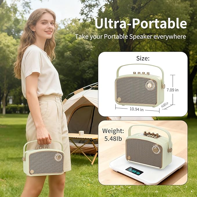Bluetooth Speaker 120W Peak Powerful Retro Wireless Hi-Fi Loud Speakers with Deep Bass Dual DSP Chips Portable Boombox for Home Room Office Decor Camping Party Festival Gifts Christmas Events