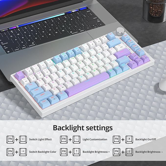 75% Purple Mechanical Gaming Keyboard with Hot Swap RGB and Gasket Mount - TKL Red Switch 75 Percent Creamy Mechanical Keyboard (82 Purple White)