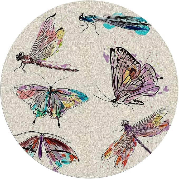 Purple Green PU Leather Gaming Chair Mat Under Computer Desk Watercolor Butterfly Romantic Round Office Chair Mats Home Rolling Gaming Chair Mat Magical Naturey Diameter 39.4 in