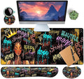 Large Gaming Mouse Pad+ Keyboard Wrist Rest Set Ergonomics Memory Foam Mouse Mat Wrist Rest Support Waterproof Extended Mousepad 31.5x11.8in African American Black Women Graffiti Girl Desk Pad