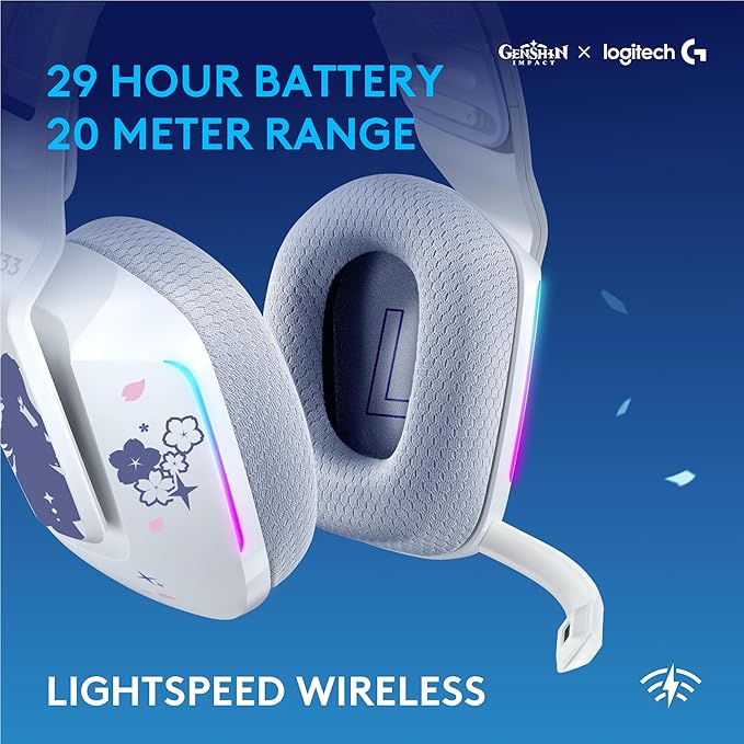 Logitech G733 Lightspeed RGB Wireless Gaming Headset with Suspension Headband Kamisato Ayaka Special Edition LIGHTSYNC RGB Blue Voce mic Technology and PRO-G Audio Drivers