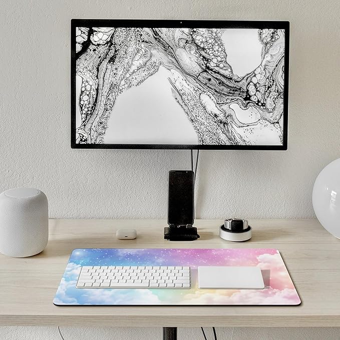 Dreamy Colorful Cloud Mouse Pad Large Desk Mat Extended Keyboard Mouse Pad with Non-Slip Base and Stitched Edge Mouse Mat Desk Pad 30x16 Mouse Pads for Desk Home Office Gaming