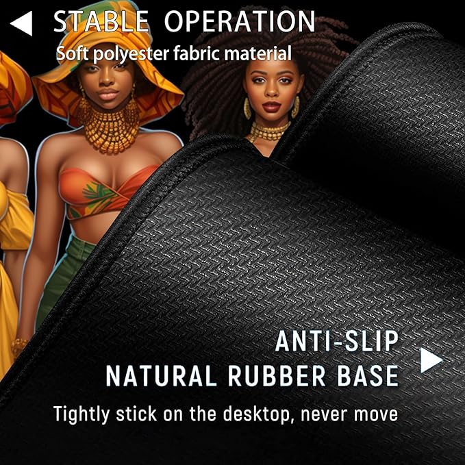 Large Gaming Mouse Pad+ Keyboard Wrist Rest Set Ergonomics Memory Foam Mouse Mat Wrist Rest Suppor Waterproof Extended Mousepad 31.5x11.8in African American Women Black Girl Desk Pad