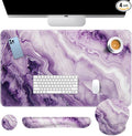 Britimes Purple Pink Marble Gold Keyboard Mouse Pad Set 4in1 Large Mousepad+Keyboard Wrist Rest+Mouse Wrist Rest+Coaster Ergonomic Design for Home Office Computer 35.4x15.7 inches