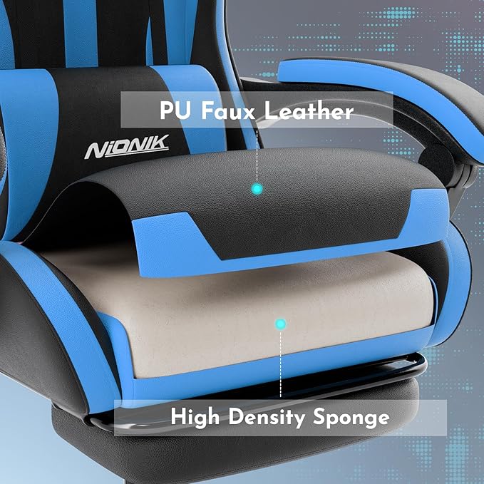 Gaming Chair Ergonomic Computer Chair with Footrest and Lumbar Support Height Adjustable Game Chair with 360°-Swivel Seat and Headrest and for Office or Gaming BlackBlue