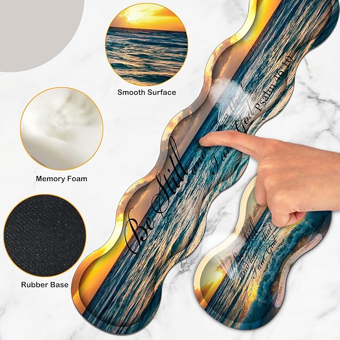 Large Mouse Pad Set Desktop Mouse Pad + Keyboard Wrist Pad + Mouse Wrist Pad + Coaster Ergonomic Memory Foam Multi-Functional Desk Mat - Sunset Beach