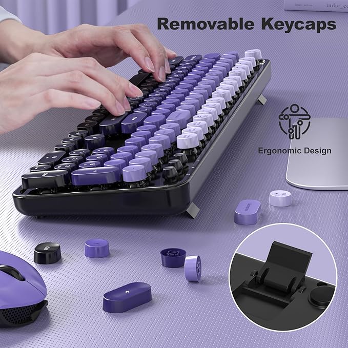 Wireless Keyboard and Mouse Combo MOWUX Colorful Computer Full Size 2.4G Plug and Play Wireless Typewriter Keyboard and Mouse Set for Computer Desktop PC (Black&amp Purple Gradient)