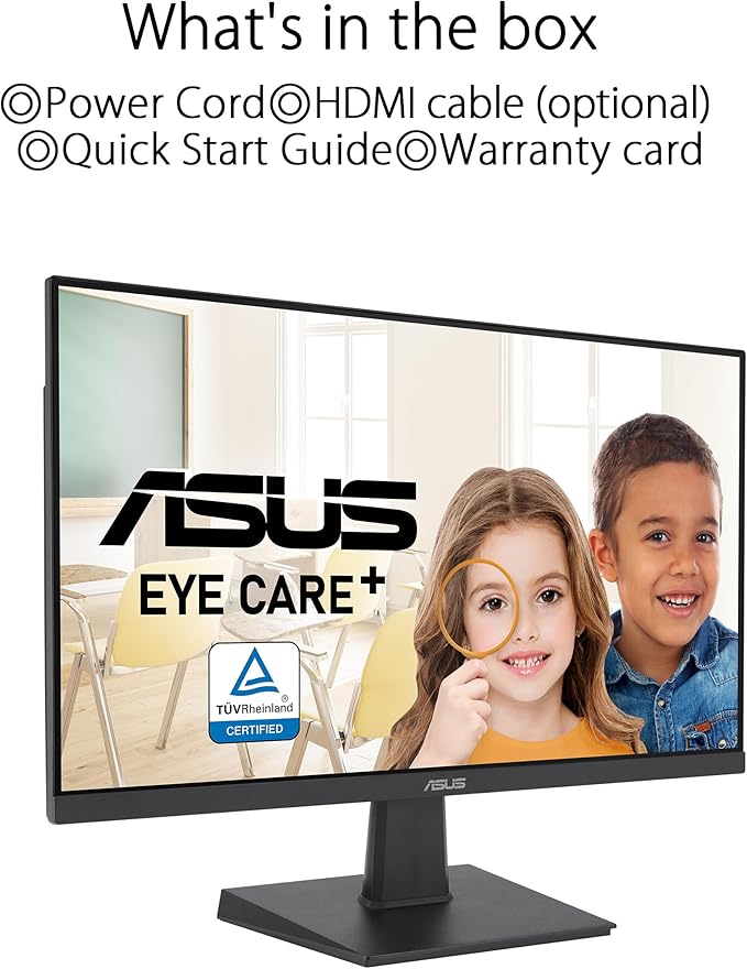 ASUS Eye Care VA24EHF - 24 Full HD Display - Frameless Flicker-Free Blue Light Filter Adaptive Sync - 1ms MPRT 100Hz 16:9 IPS Panel 1920 x 1080 - HDMI Black