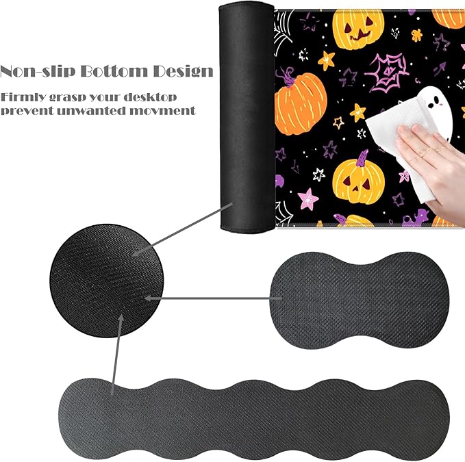 Ergonomic Keyboard Wrist Rest &amp Mouse Pad Wrist Rest SetXL Gaming Desk Mat 31.5x 11.8Non-Slip BaseMemory FoamEasy Typing Pain Relief for Office &amp HomeCute Ghost Pumpkin