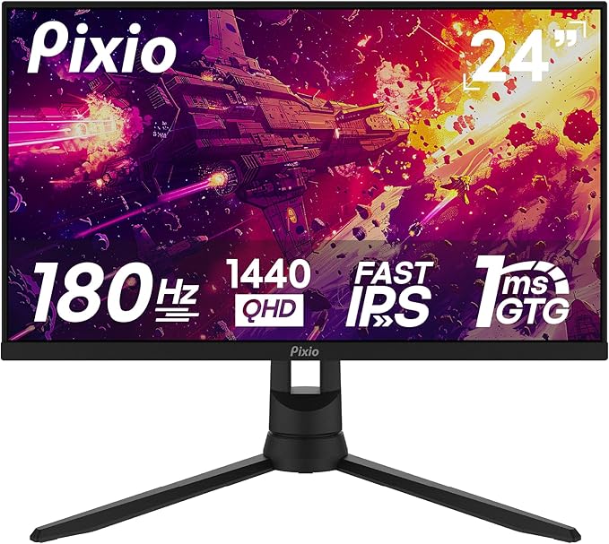 Pixio PX24Q Pro 24 inch 180Hz Refresh Rate QHD 1440p Fast IPS 1ms GTG Response Time Gamnig Monitor with PS1S Wave Black Single Monitor Arm