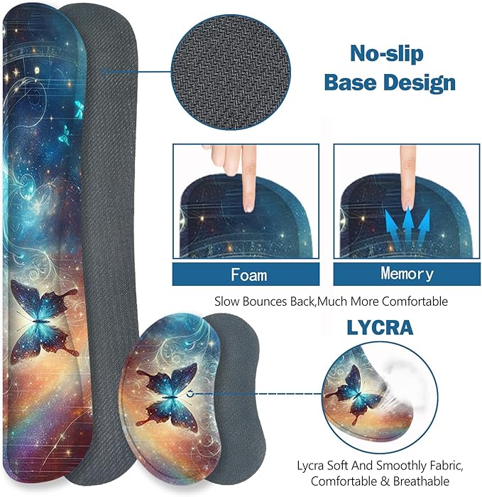 ToLuLu Large Mouse Pad Desk Pad Set Wrist Rest Support Desk Mat for Keyboard and Mouse 4PCS 35.4”x15.7 XXL Giant Mouse Pad Non-Slip Base Stitched Edges Mousepad Home Office Glittering Butterfly