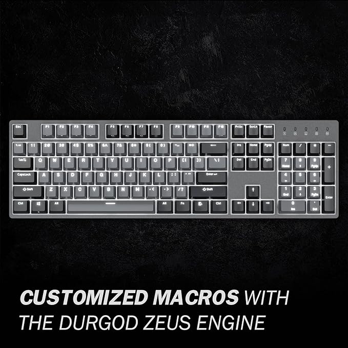DURGOD K310 Corona White Backlit Full Size Mechanical Keyboard | 104 Keys Full Size | USB C Wired | Doubleshot PBT Keycaps | Programmable Keys | NKRO | Windows &amp Mac (Corona Cherry MX Brown Switc