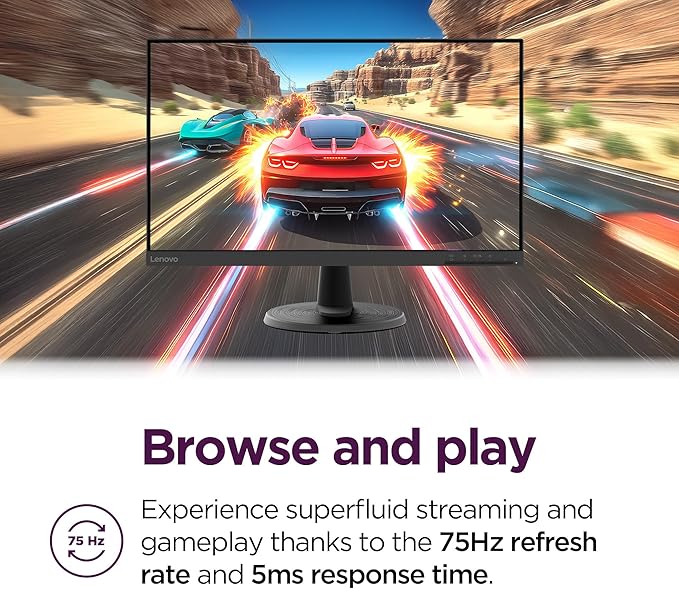 Lenovo D24-40 Monitor 23.8 FHD Display Tilt Stand HDMI and VGA Ports 75Hz Refresh Rate AMD FreeSync 250 nits Raven Black