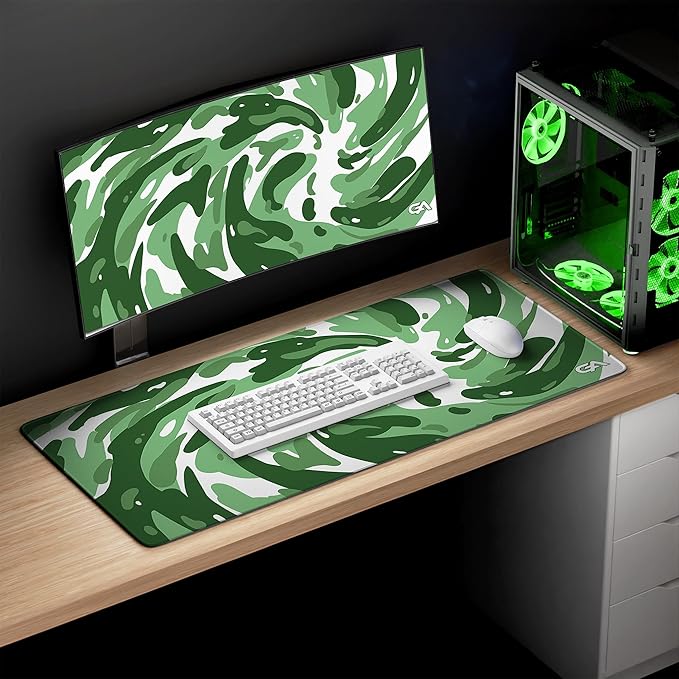 GutzyAiden Swirl Extended Extra Large Mouse Pad | Gaming Setup | Hybrid Polyester Fabric Top | Non-Slip Natural Rubber Base | 5mm Thick | Forrest Swirl | XXL - 36 x 18 |