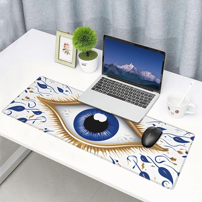 Ancient Hamsa Eye Ethnic Large Mouse Pad XL Extended Gaming Pad Waterproof Desk Mat for Desktop Keyboard Non Slip Mousepad for Office Game Home 32.15x11.8