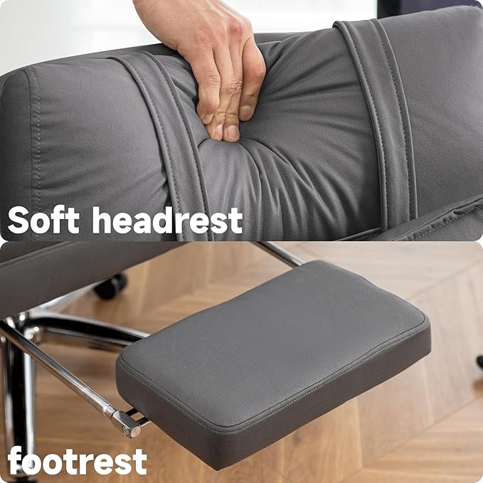 Video Game Desk ChairSwivel Ergonomic Office Chairwith Footrest and Comfy Lumbar SupportPU Leather Recliner with HeadrestFixed Up ArmrestHeight Adjustable with 360°Swivelfor Adults (Drak Grey)