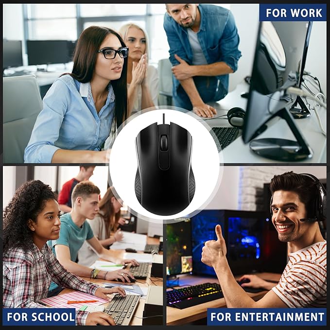 20 Pcs Wired USB Computer Mouse Bulk 3-Button Corded Wired Mouse for Laptop Desktop Computer Mice for PC Office School Home Supplies Black
